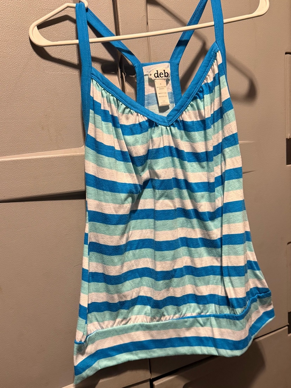 Deb Blue, Aqua & White Striped Racerback Tank Top